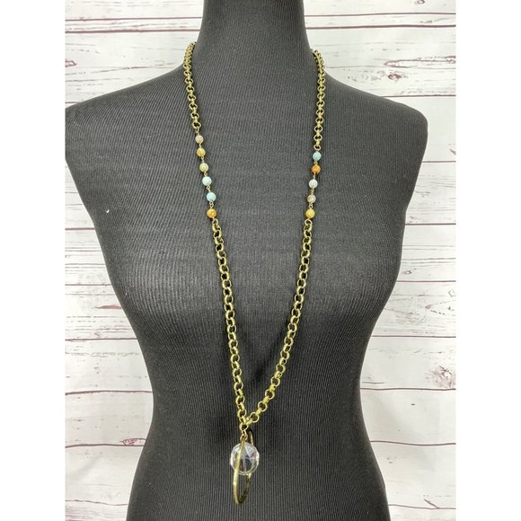 Classic Long Multi Colored Beads Antique Gold Tone‎ Circular Clear Bead Dangling - Picture 7 of 7